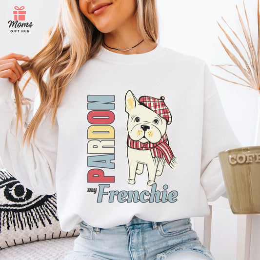 Pardon My Frenchie Sweatshirt, Funny French Bulldog Pun Retro Graphic Shirt for Dog Lovers Sweatshirt White / S