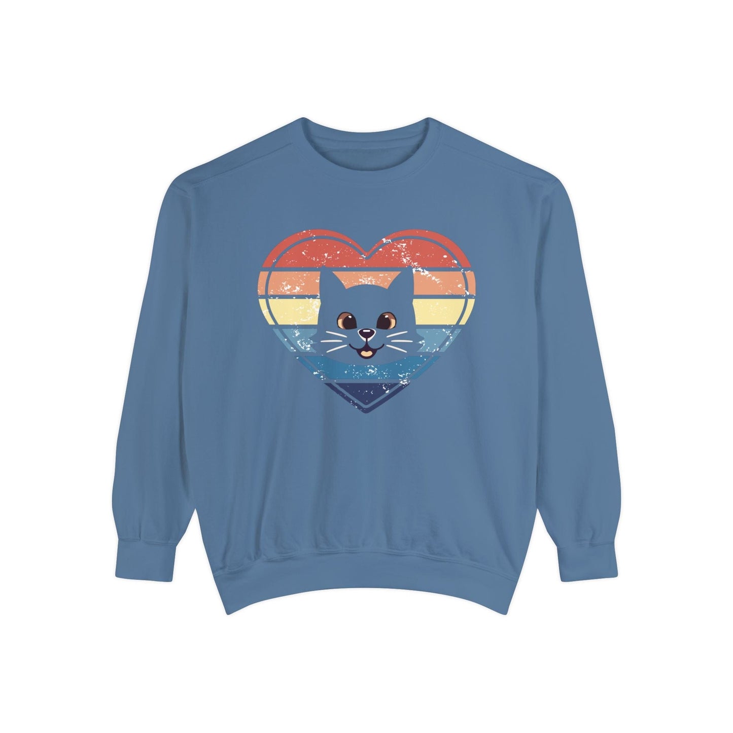 Vintage Retro Cat Lover Heart Sweatshirt Sweatshirt Blue Jean / S