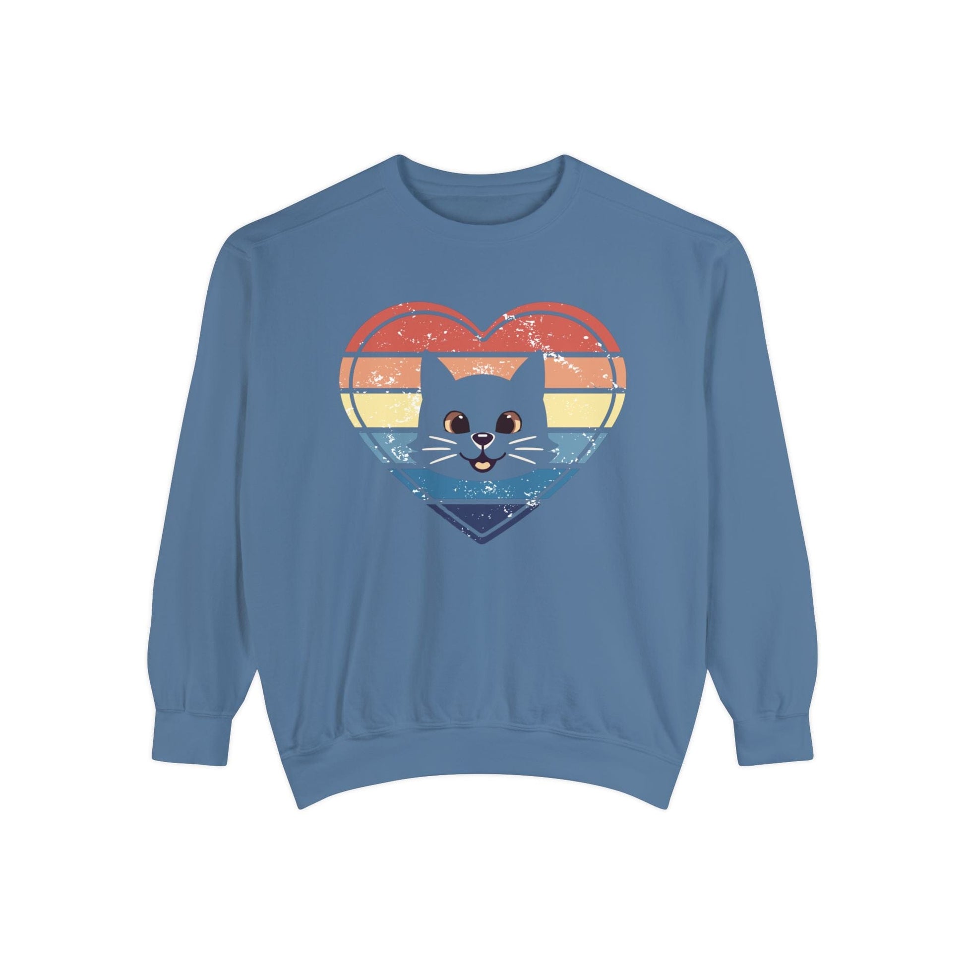 Vintage Retro Cat Lover Heart Sweatshirt Sweatshirt Blue Jean / S
