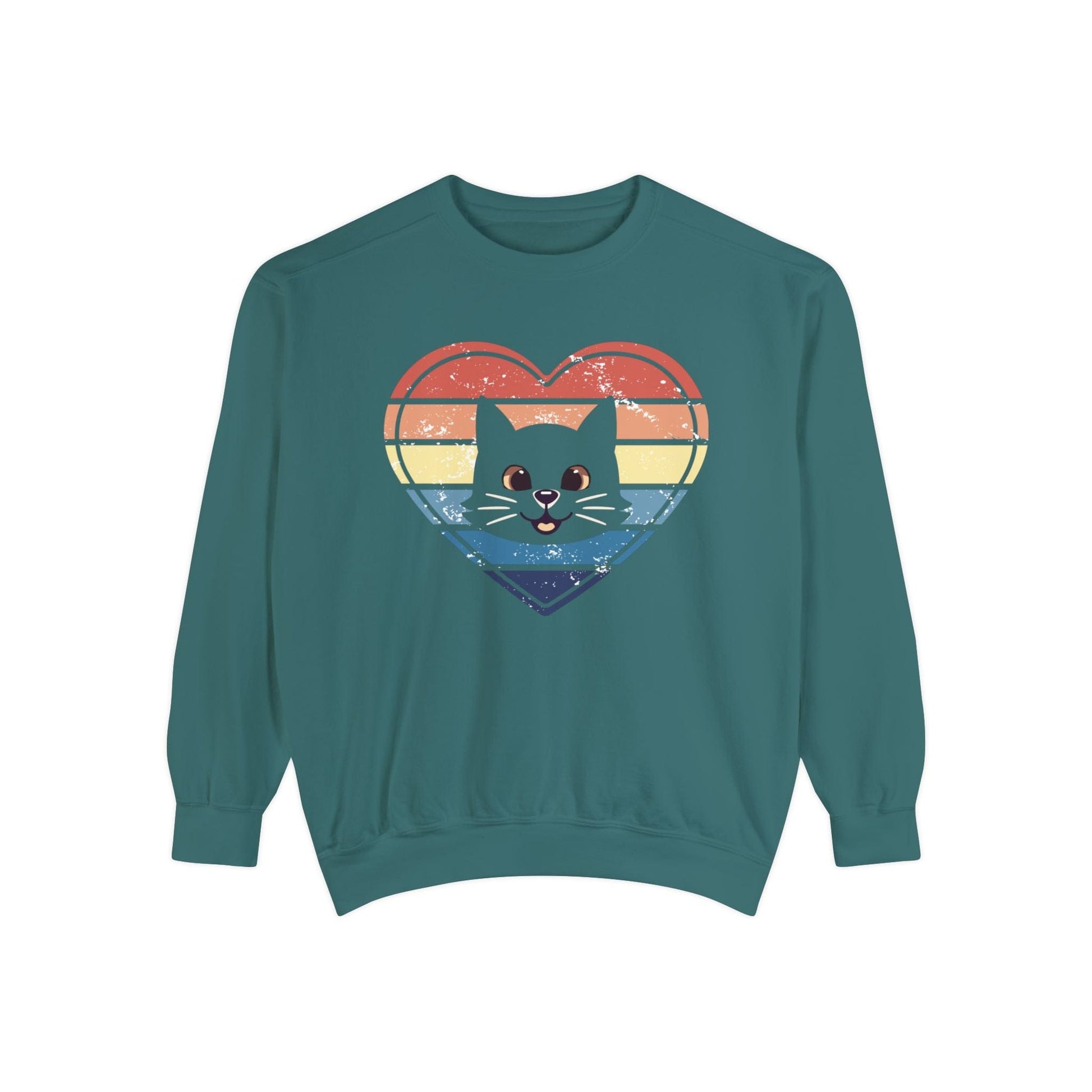 Vintage Retro Cat Lover Heart Sweatshirt Sweatshirt Blue Spruce / S