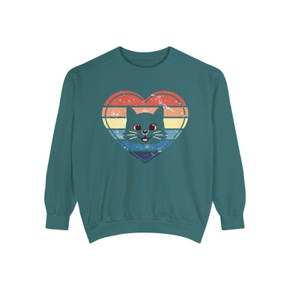 Vintage Retro Cat Lover Heart Sweatshirt Sweatshirt Blue Spruce / S