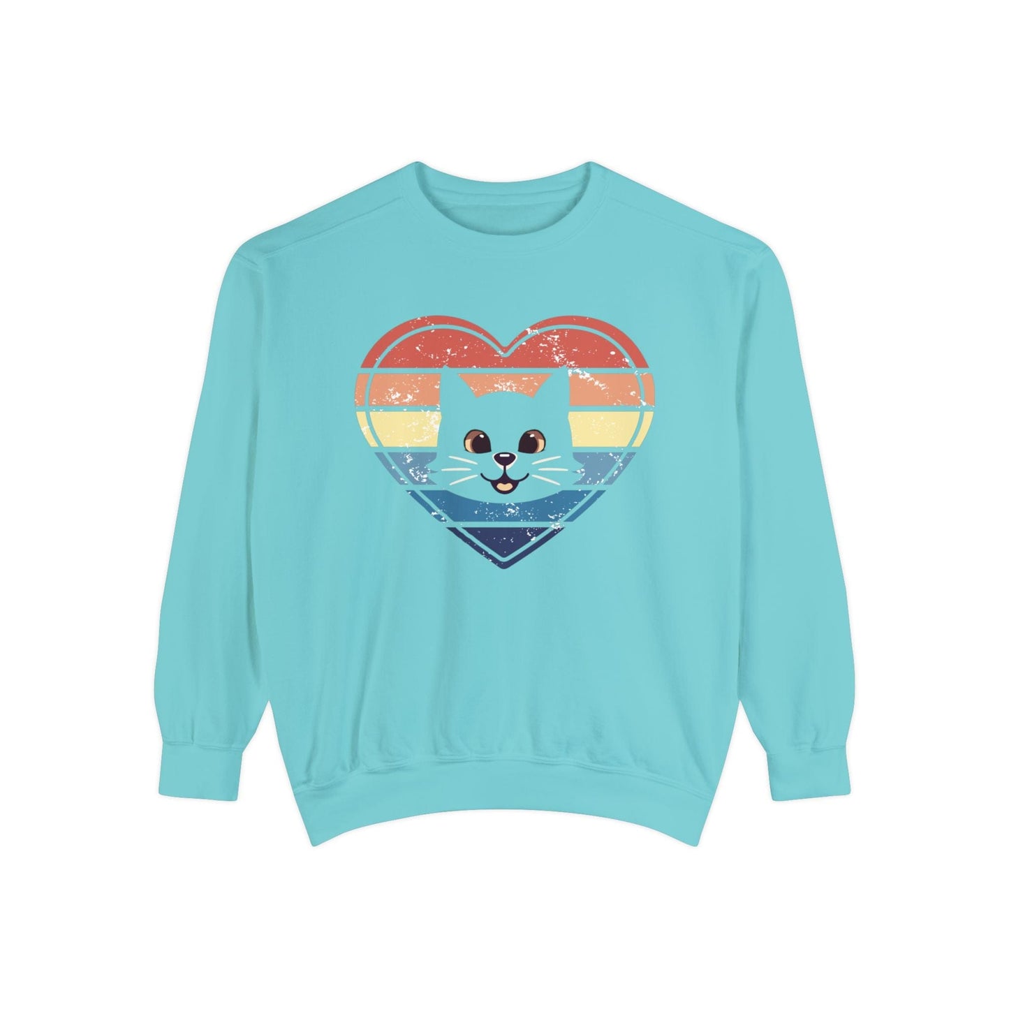 Vintage Retro Cat Lover Heart Sweatshirt Sweatshirt Chalky Mint / S