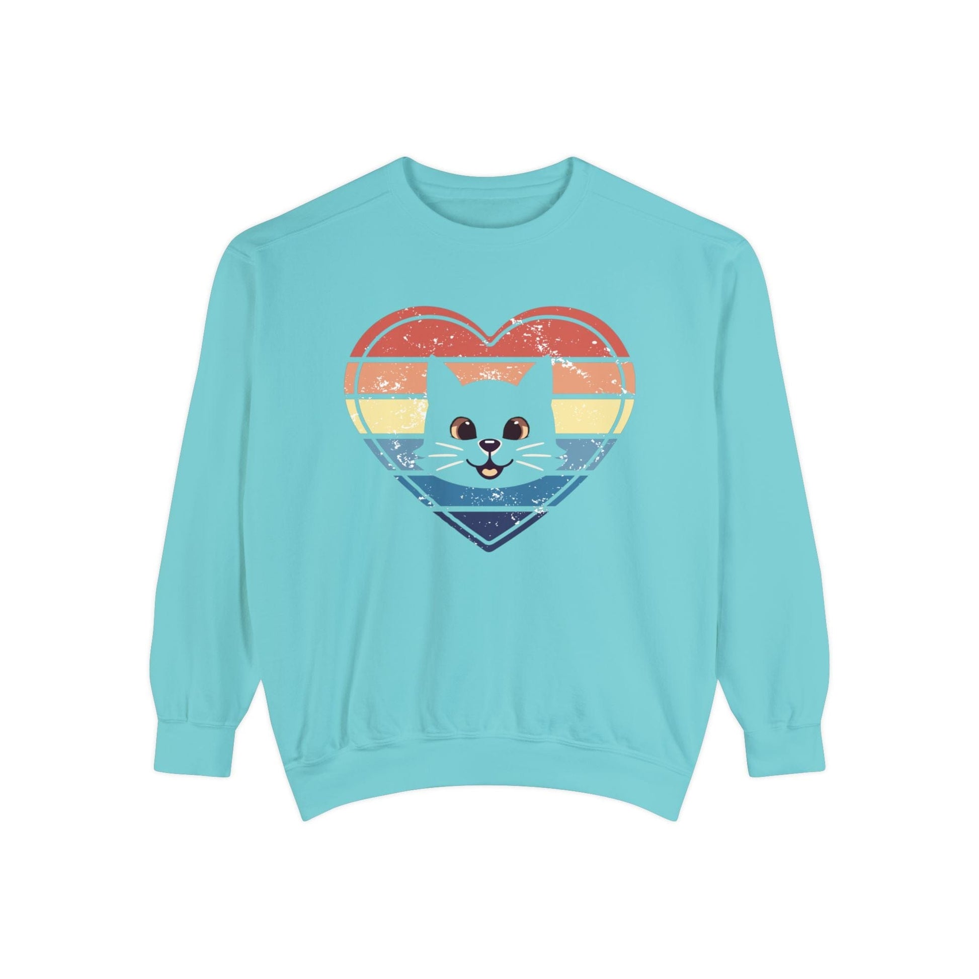 Vintage Retro Cat Lover Heart Sweatshirt Sweatshirt Chalky Mint / S