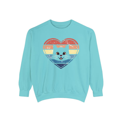 Vintage Retro Cat Lover Heart Sweatshirt Sweatshirt Chalky Mint / S