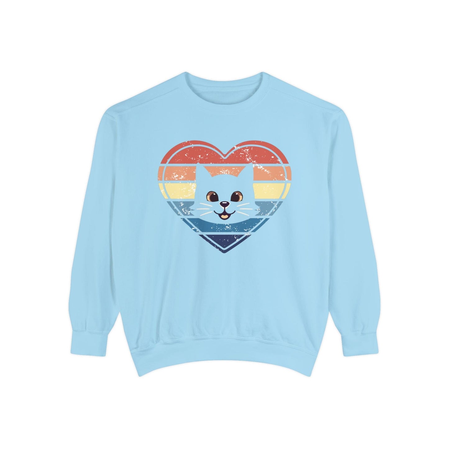 Vintage Retro Cat Lover Heart Sweatshirt Sweatshirt Chambray / S
