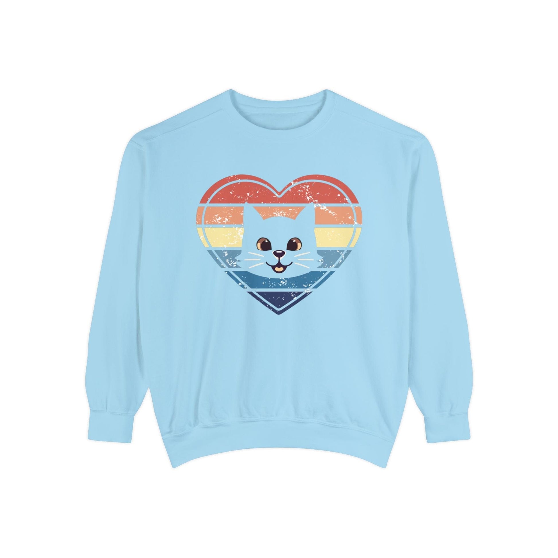 Vintage Retro Cat Lover Heart Sweatshirt Sweatshirt Chambray / S