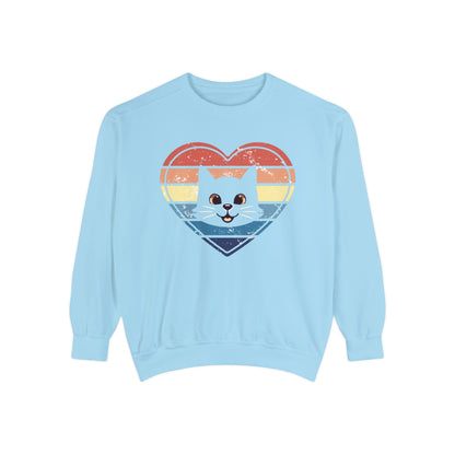 Vintage Retro Cat Lover Heart Sweatshirt Sweatshirt Chambray / S