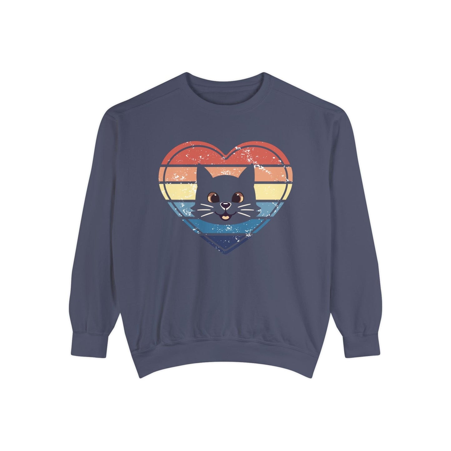 Vintage Retro Cat Lover Heart Sweatshirt Sweatshirt Denim / S