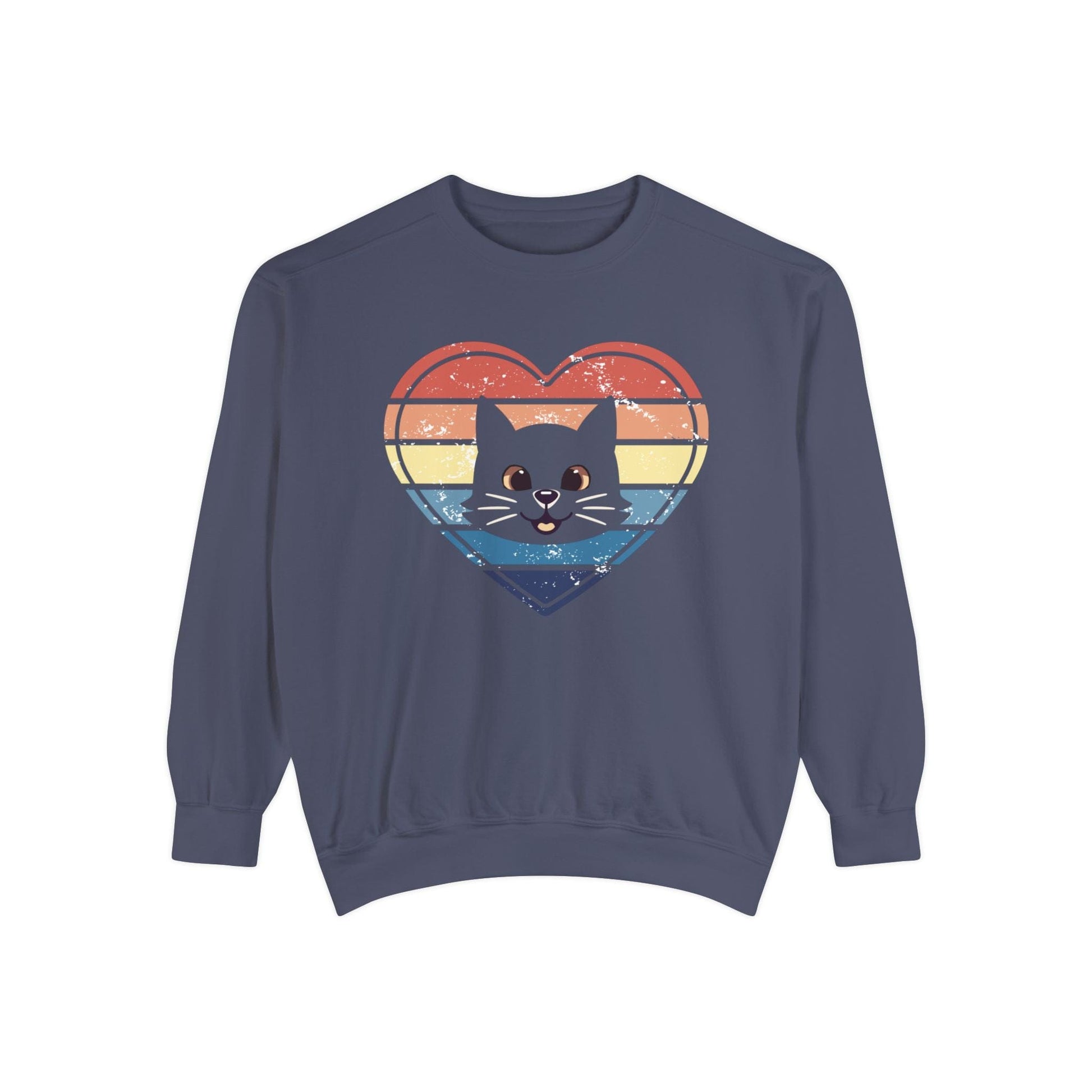 Vintage Retro Cat Lover Heart Sweatshirt Sweatshirt Denim / S