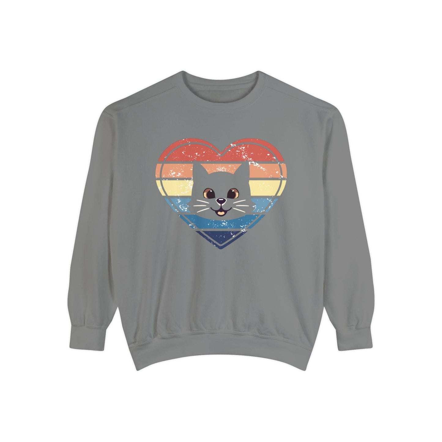 Vintage Retro Cat Lover Heart Sweatshirt Sweatshirt Grey / S