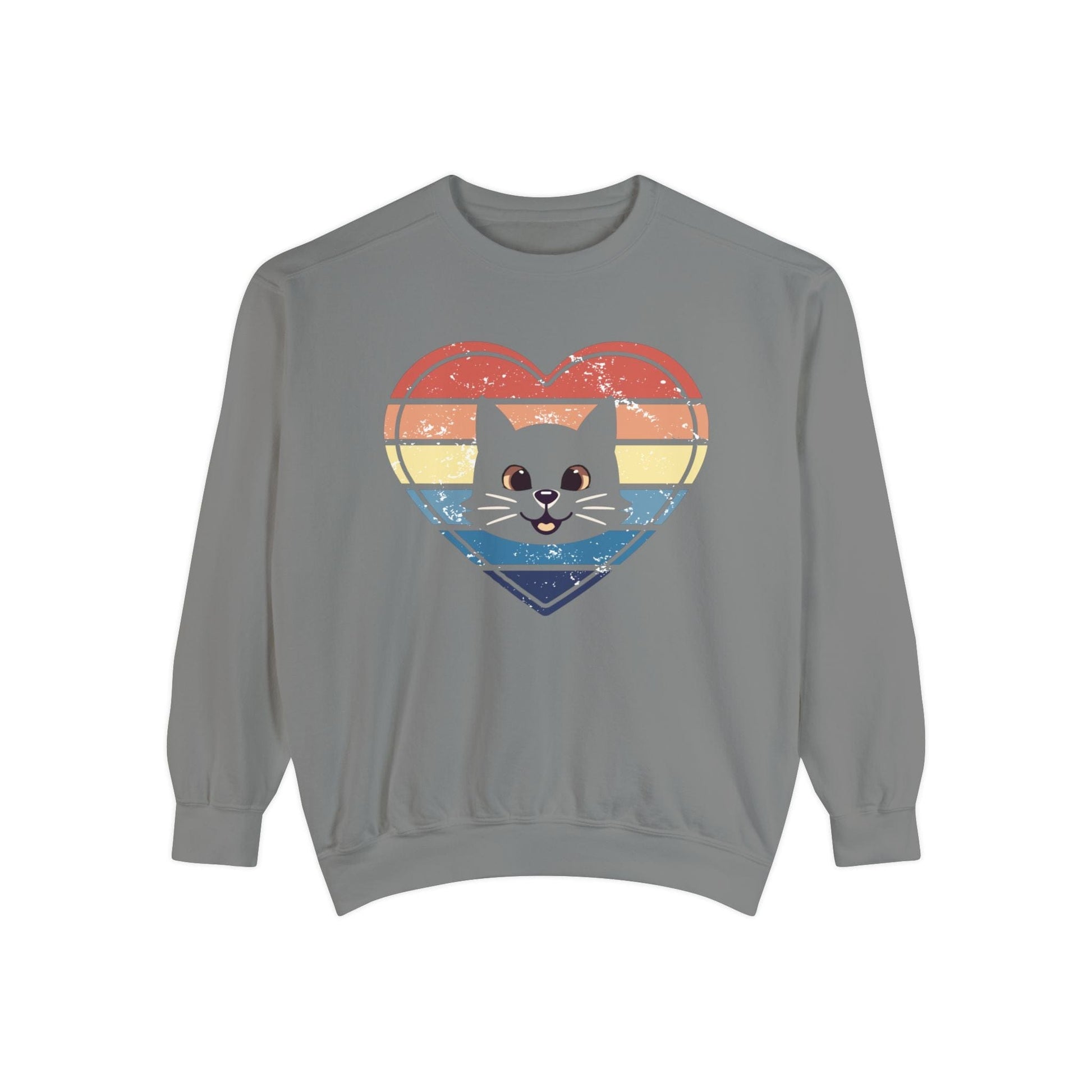 Vintage Retro Cat Lover Heart Sweatshirt Sweatshirt Grey / S