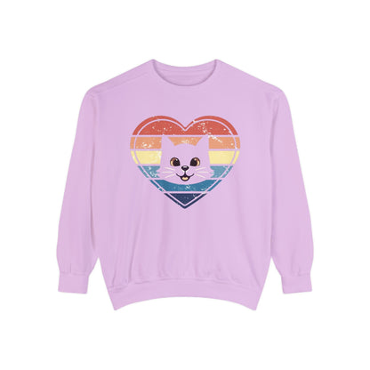 Vintage Retro Cat Lover Heart Sweatshirt Sweatshirt Orchid / S