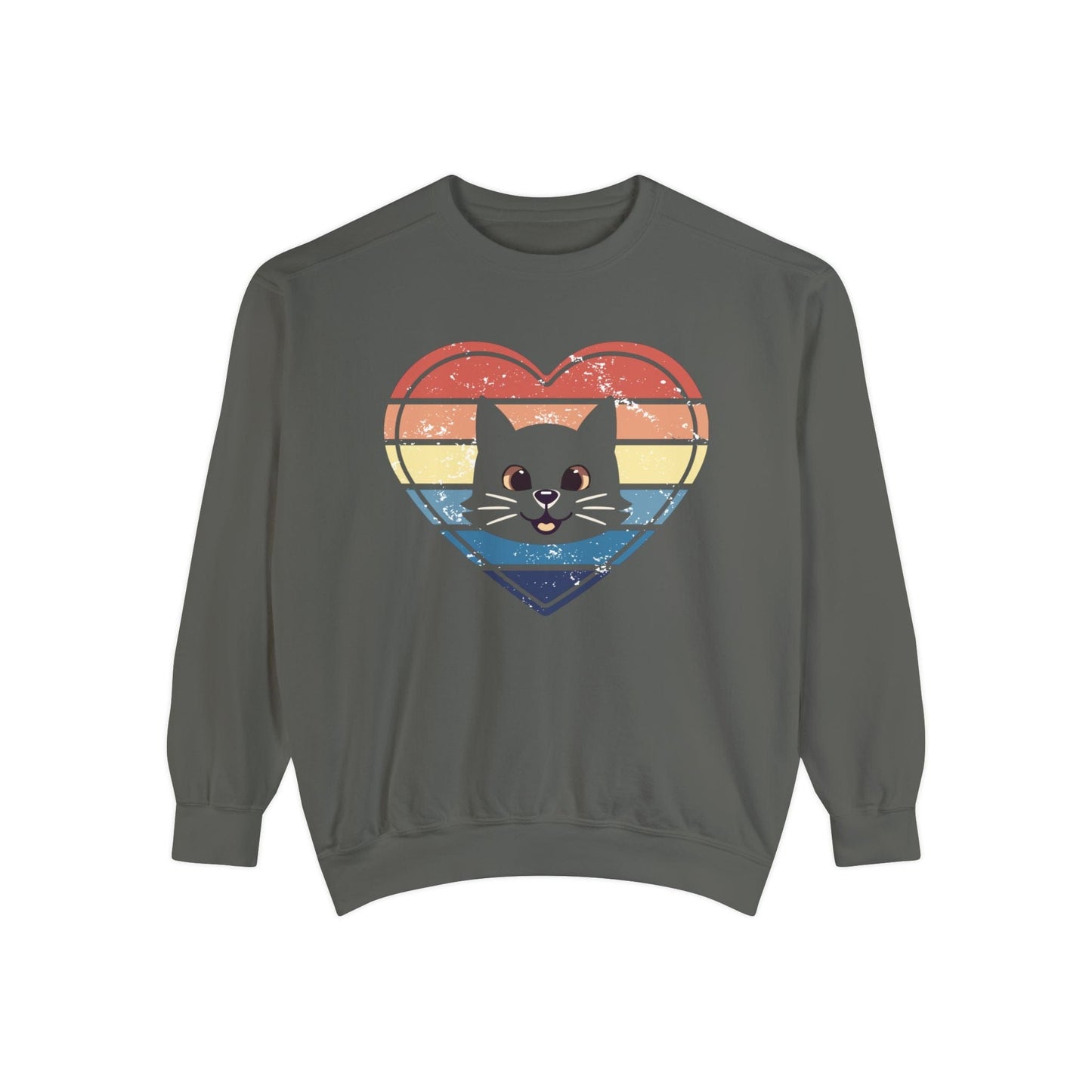Vintage Retro Cat Lover Heart Sweatshirt Sweatshirt Pepper / S