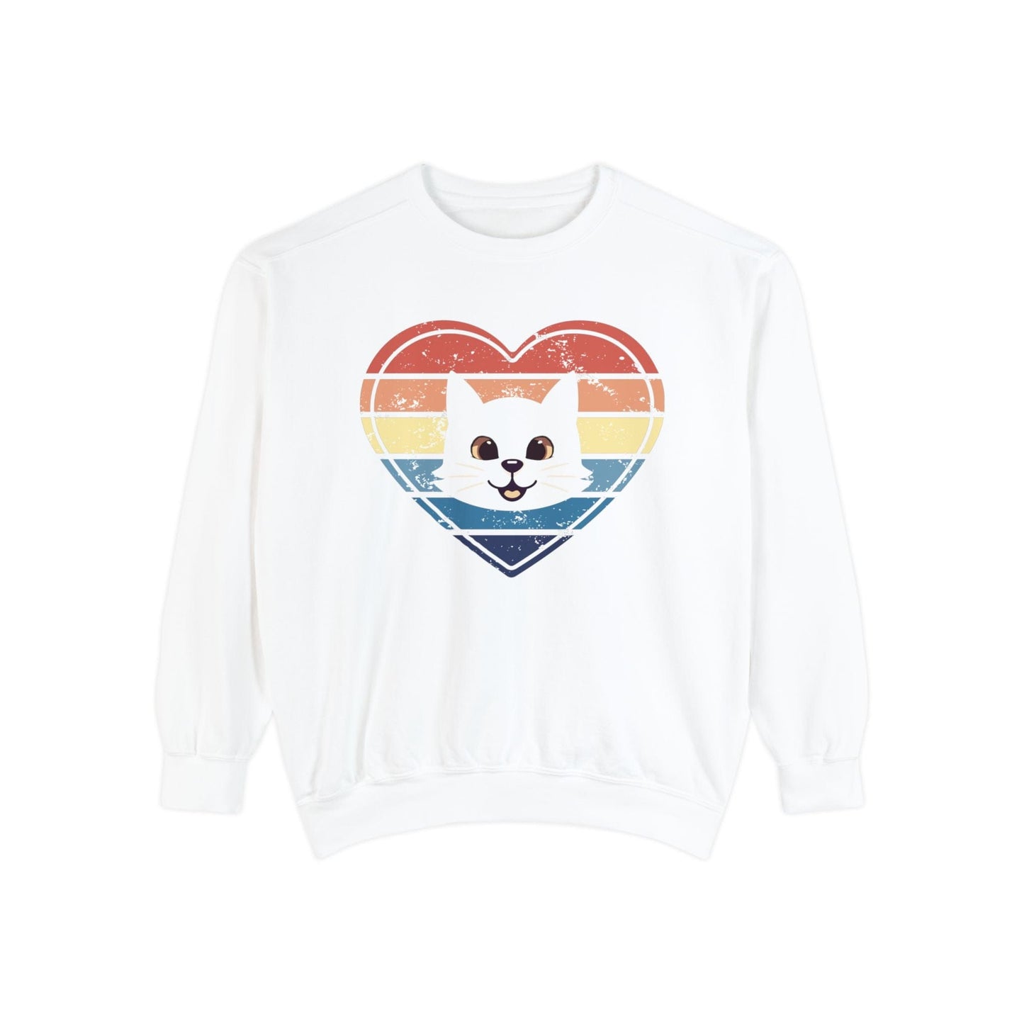 Vintage Retro Cat Lover Heart Sweatshirt Sweatshirt White / S