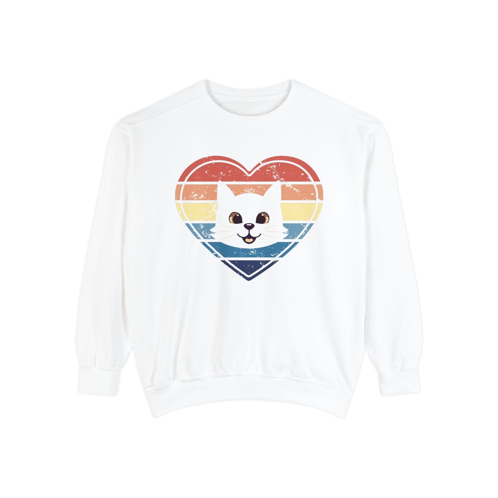 Vintage Retro Cat Lover Heart Sweatshirt Sweatshirt White / S