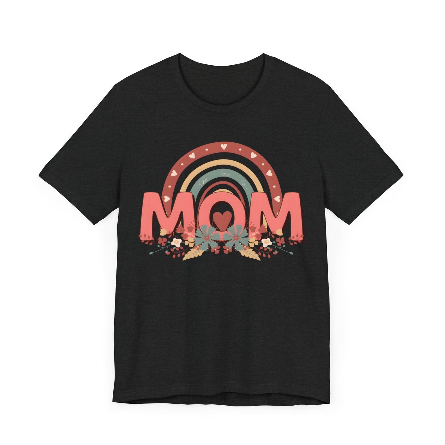 Boho Floral Mom Jersey Short Sleeve Tee T-Shirt Solid Black Blend / S