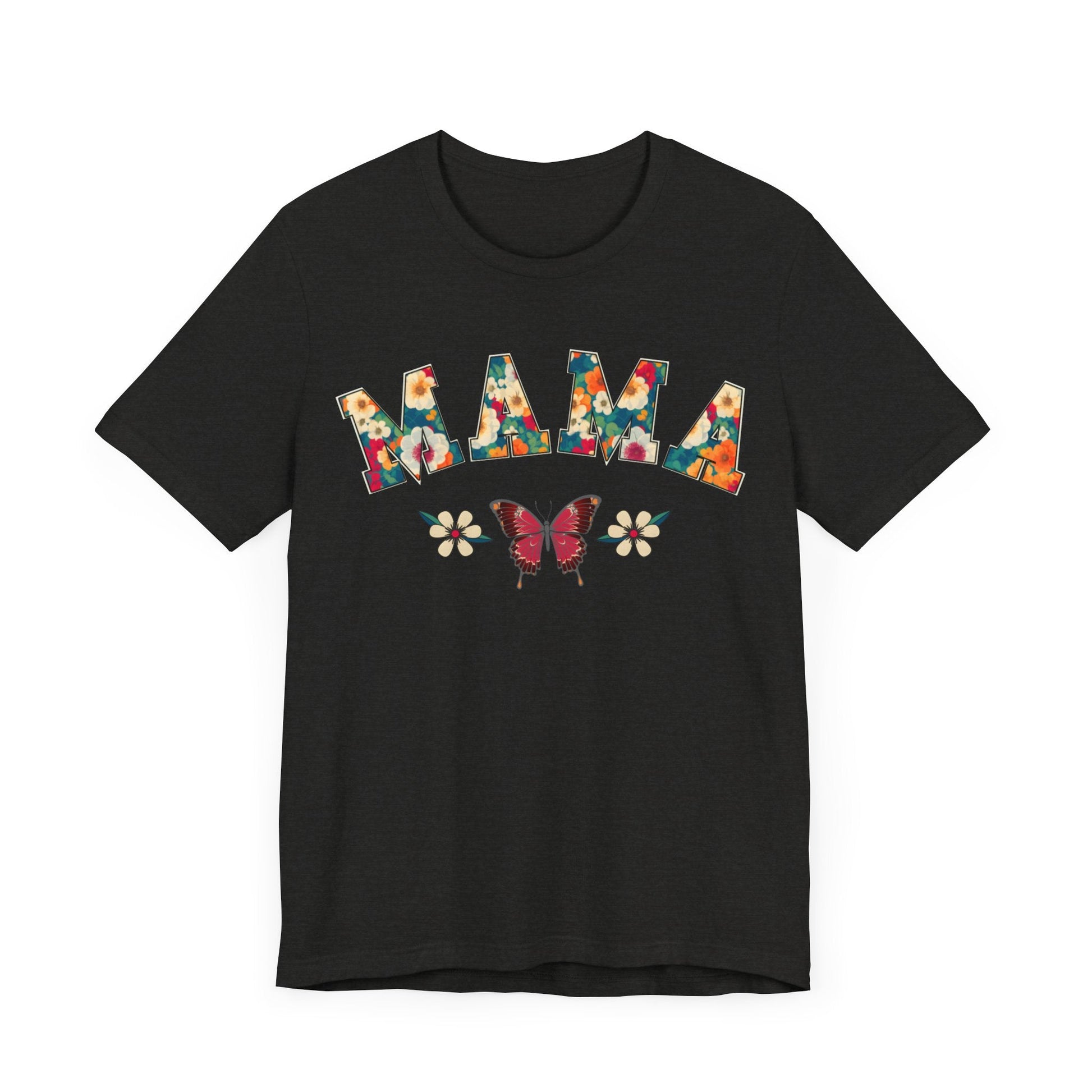 Floral Pattern Mama Jersey Short Sleeve Tee T-Shirt Black Heather / S