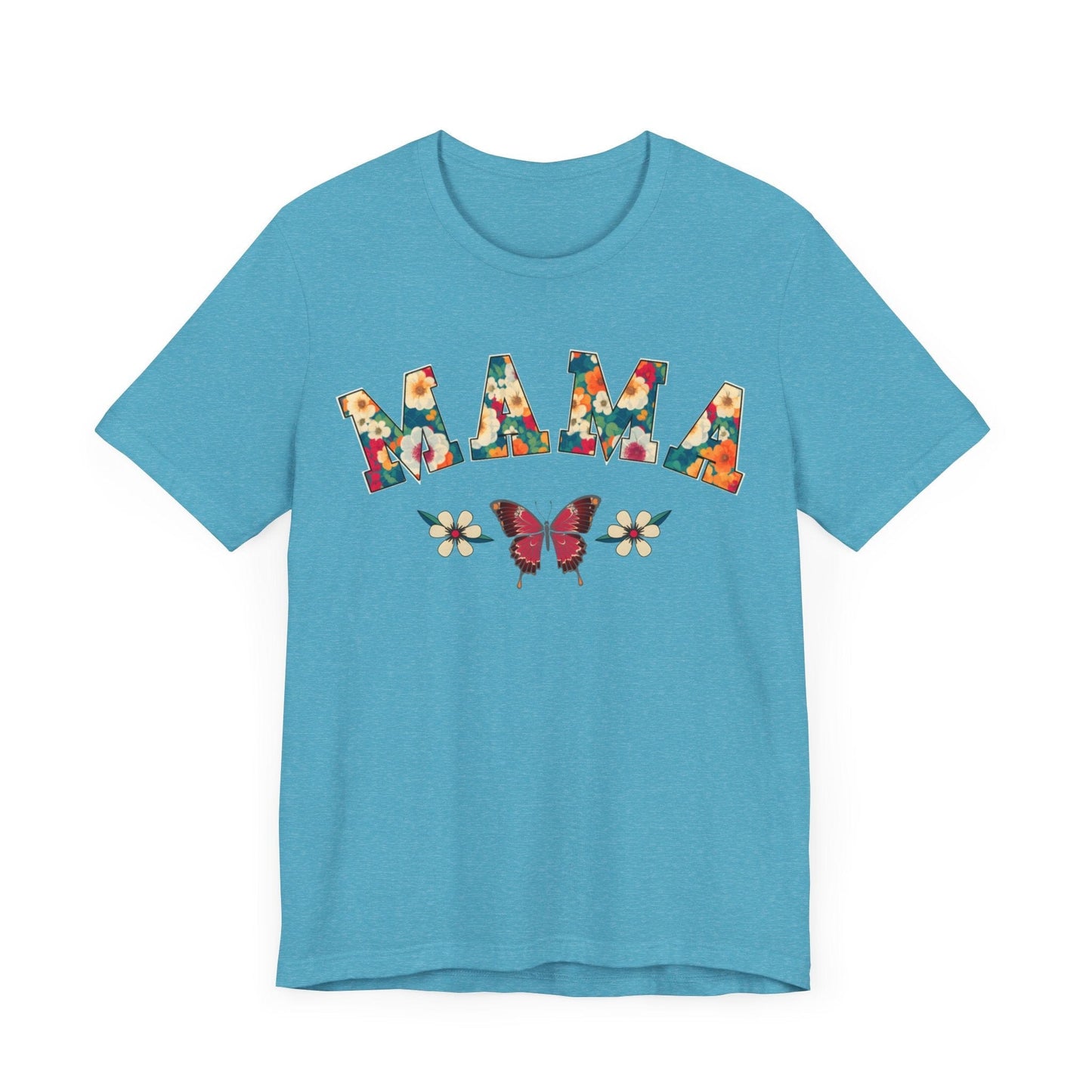 Floral Pattern Mama Jersey Short Sleeve Tee T-Shirt Heather Aqua / S