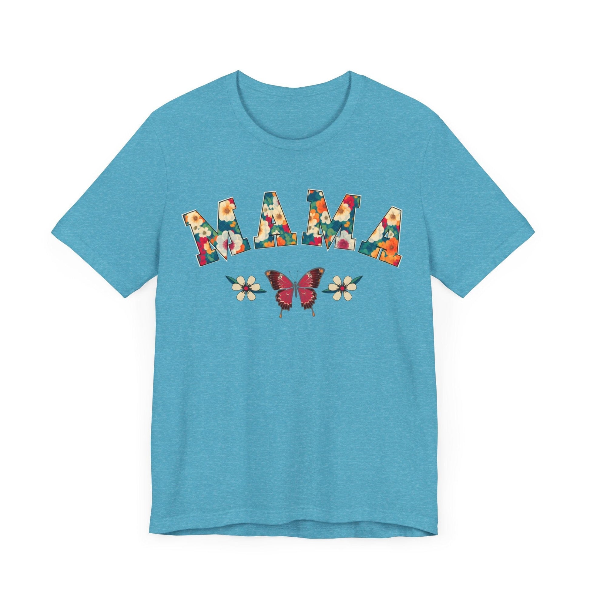 Floral Pattern Mama Jersey Short Sleeve Tee T-Shirt Heather Aqua / S