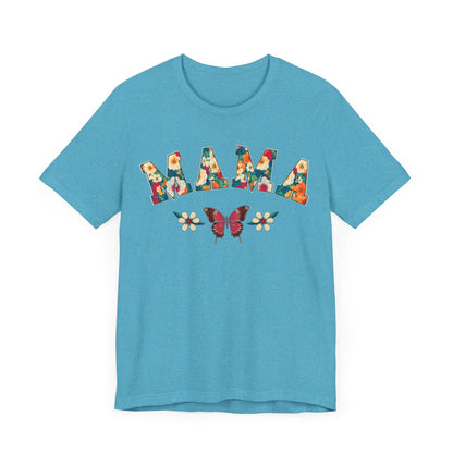 Floral Pattern Mama Jersey Short Sleeve Tee T-Shirt Heather Aqua / S
