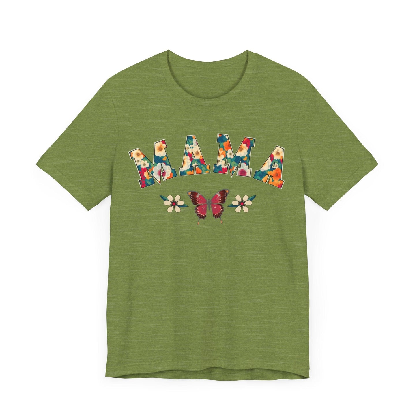 Floral Pattern Mama Jersey Short Sleeve Tee T-Shirt Heather Green / S