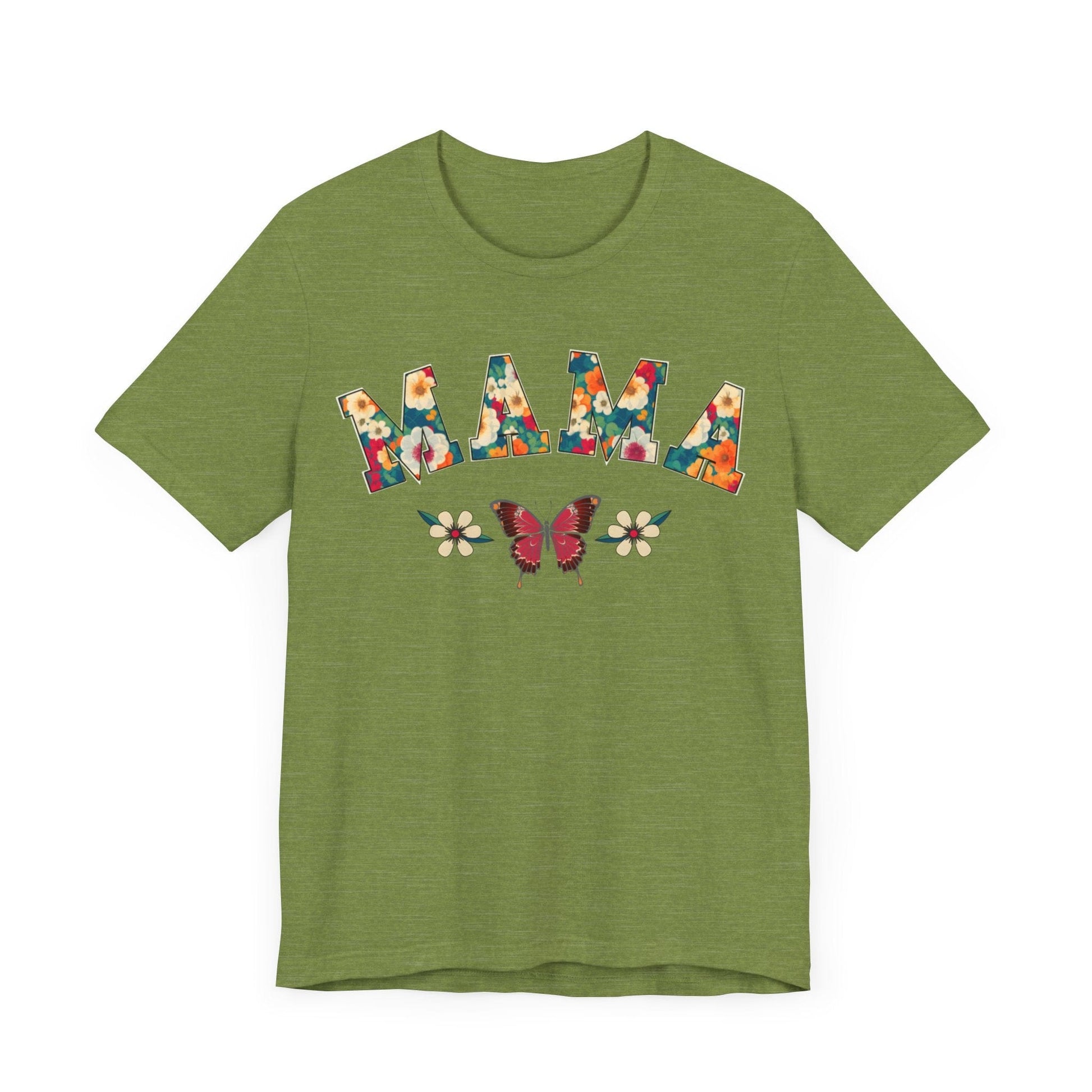 Floral Pattern Mama Jersey Short Sleeve Tee T-Shirt Heather Green / S