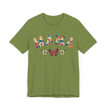 Floral Pattern Mama Jersey Short Sleeve Tee T-Shirt Heather Green / S