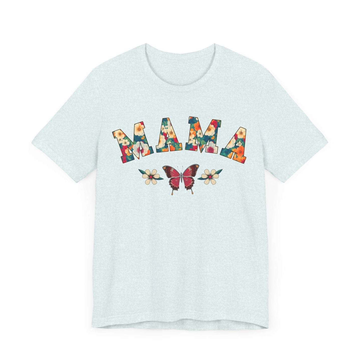 Floral Pattern Mama Jersey Short Sleeve Tee T-Shirt Heather Ice Blue / S