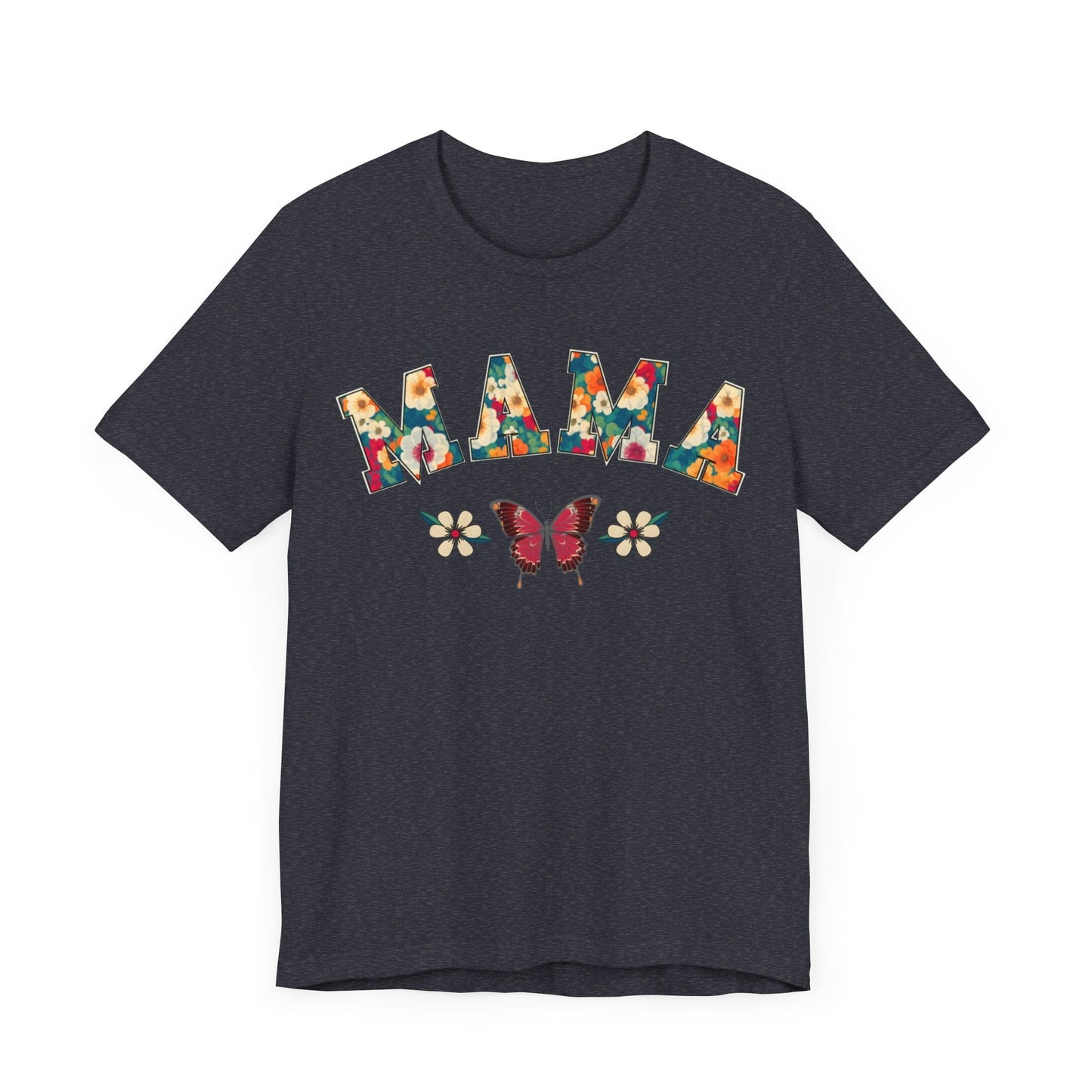 Floral Pattern Mama Jersey Short Sleeve Tee T-Shirt Heather Navy / S