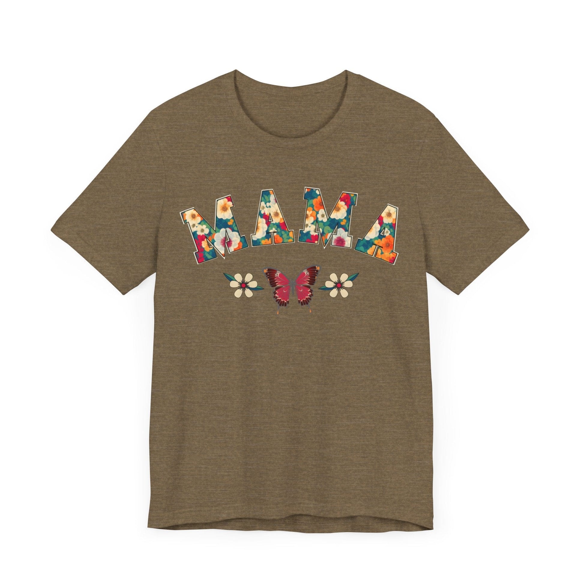 Floral Pattern Mama Jersey Short Sleeve Tee T-Shirt Heather Olive / S
