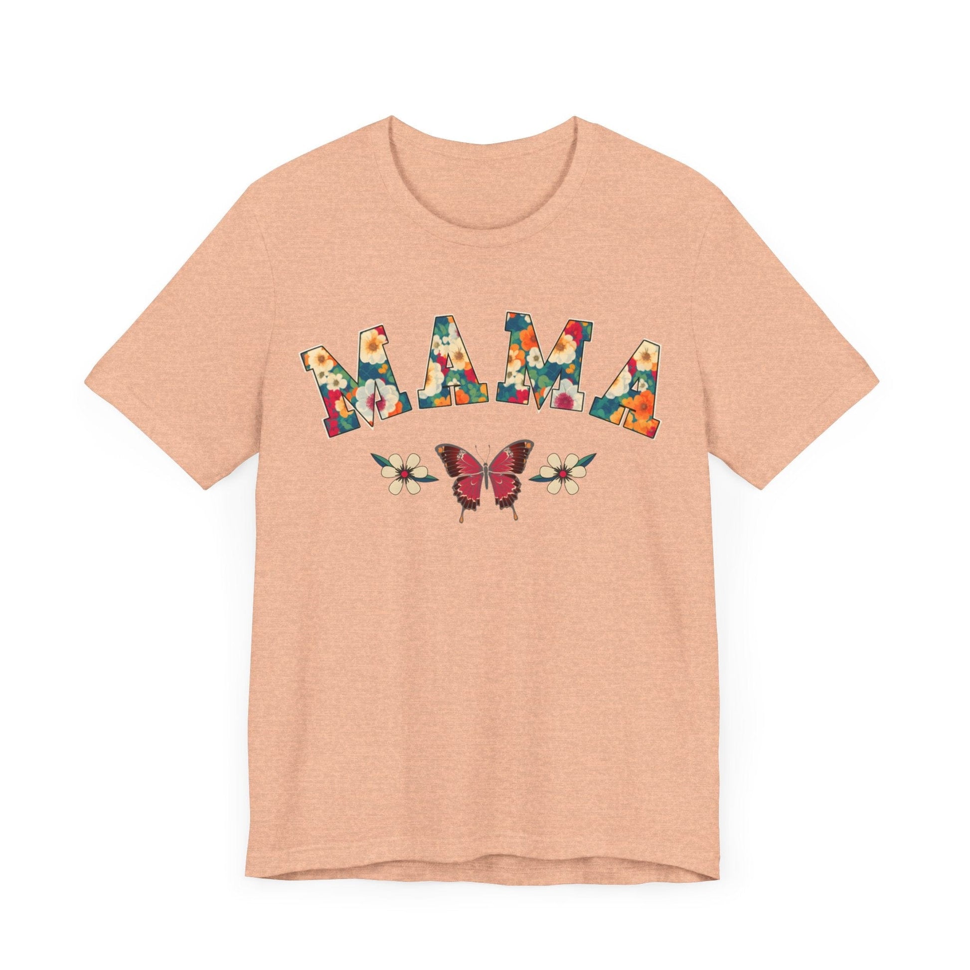 Floral Pattern Mama Jersey Short Sleeve Tee T-Shirt Heather Peach / S