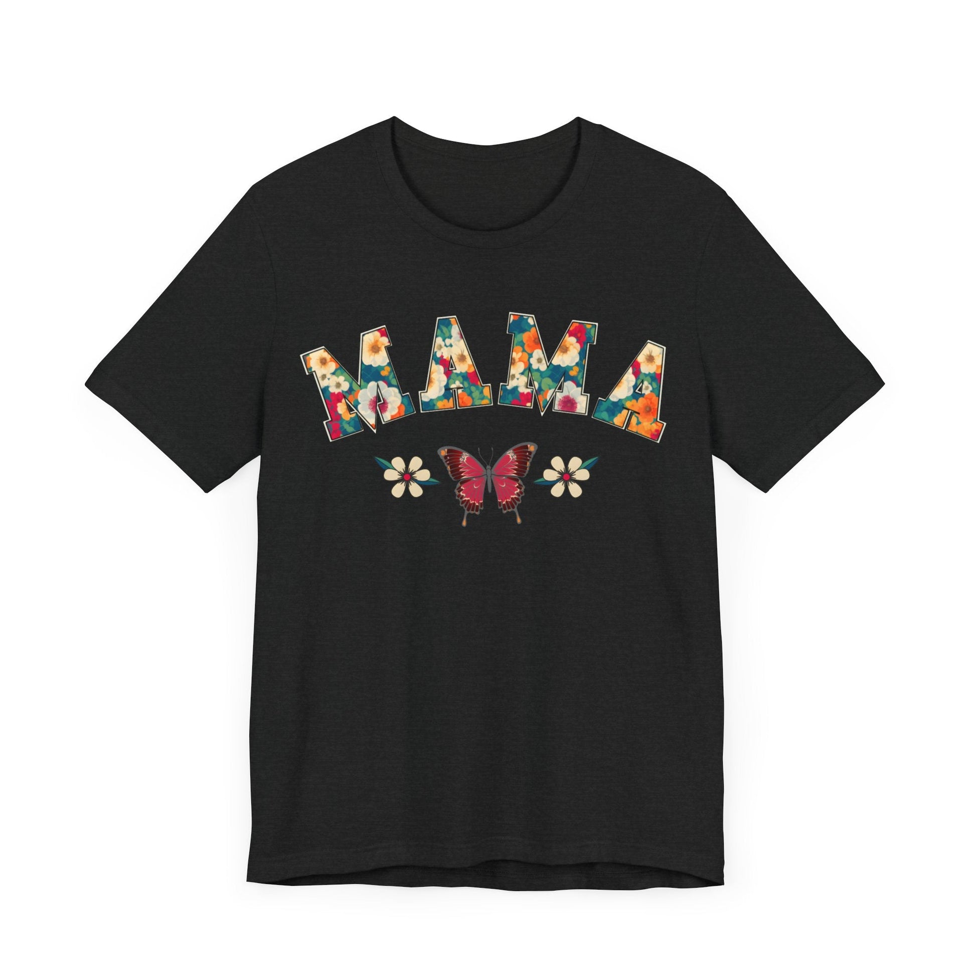 Floral Pattern Mama Jersey Short Sleeve Tee T-Shirt Solid Black Blend / S